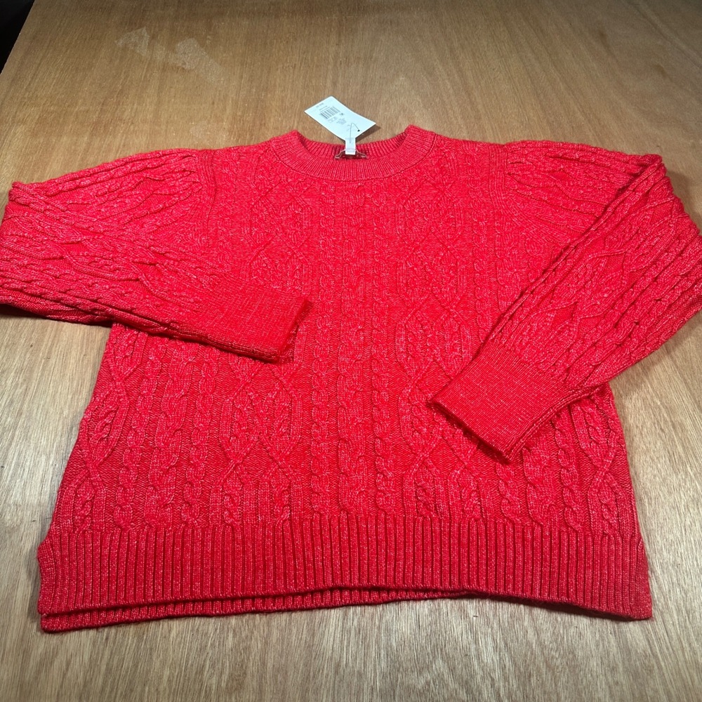 Crown & Ivy Sweater Women L Red Cable Knit Pullover New BC2033C Red Hots
